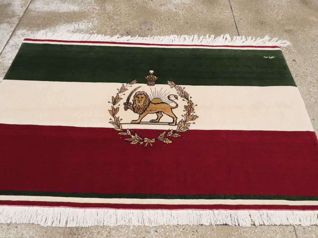 Vintage Persian Tabriz Flag Pictorial Rug, No.24189 - Gss