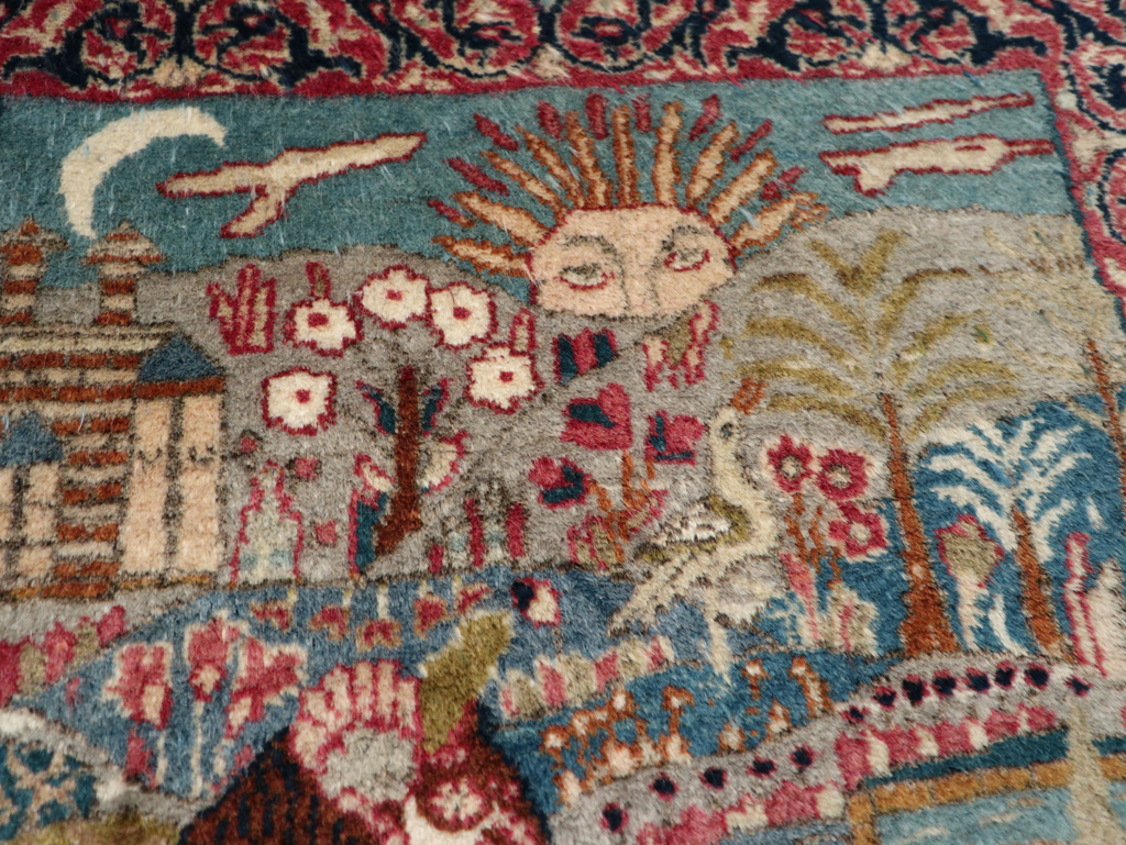 Antique Persian Lavar Kerman Pictorial Rug, No.24245 - Gss