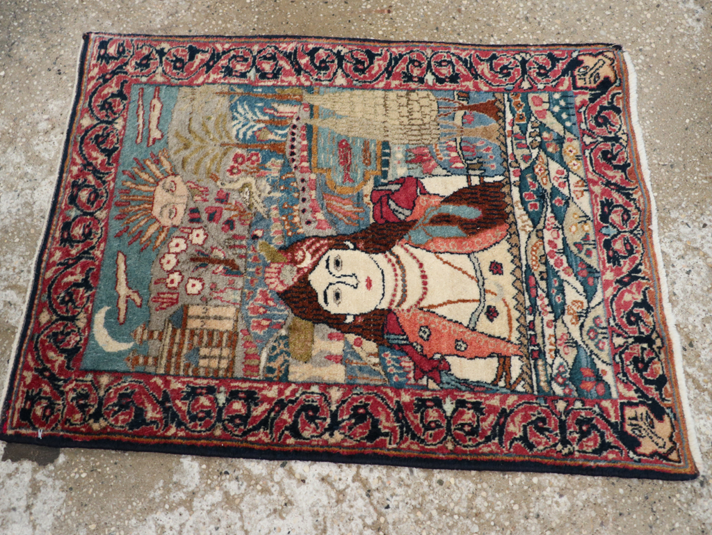 Antique Persian Lavar Kerman Pictorial Rug, No.24245 - Gss