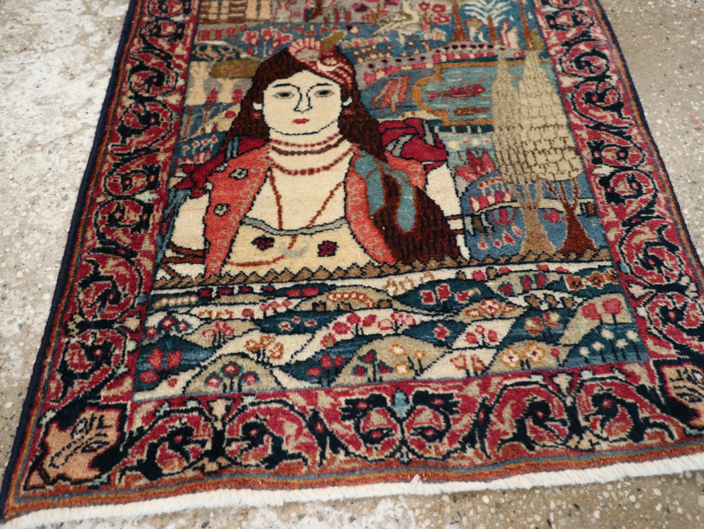 Antique Persian Lavar Kerman Pictorial Rug, No.24245 - Gss