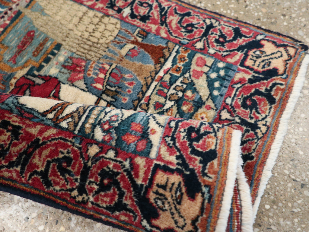 Antique Persian Lavar Kerman Pictorial Rug, No.24245 - Gss