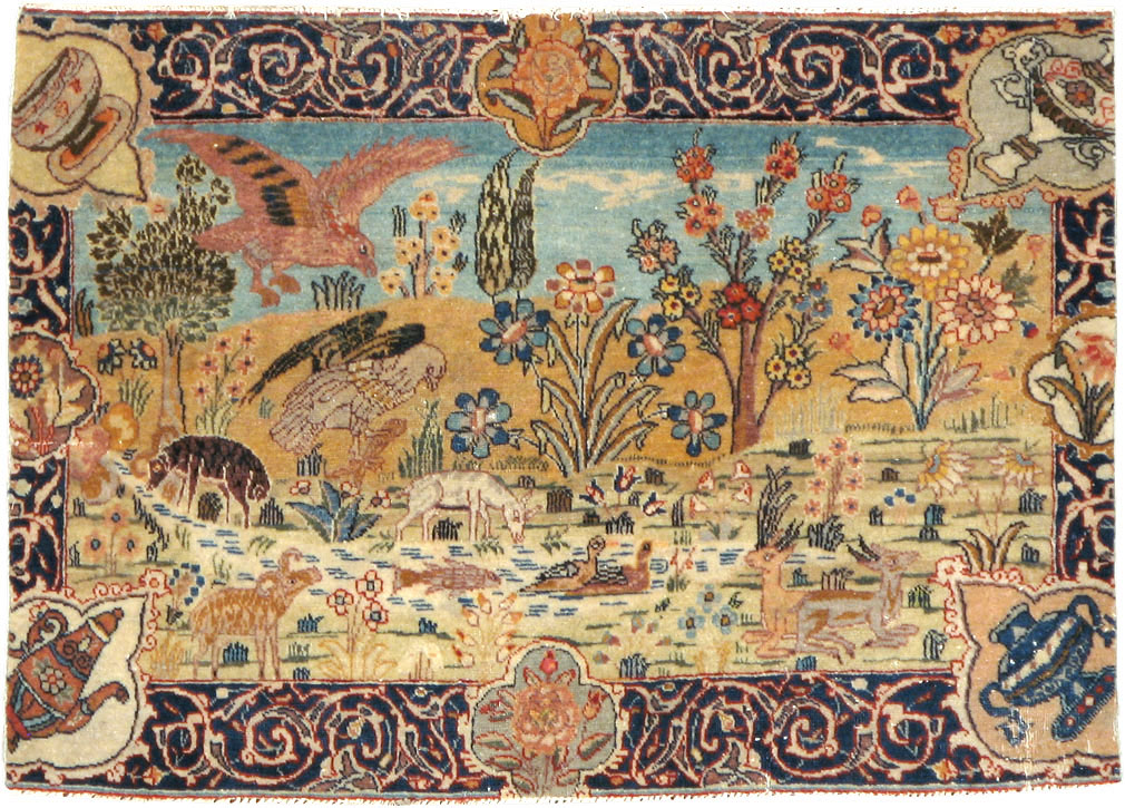 Vintage Persian Tabriz Pictorial Rug, No.24269 - Gss