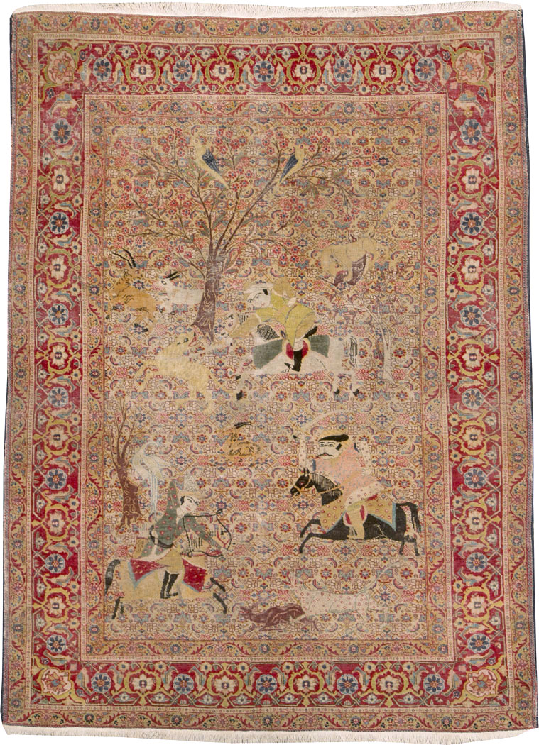 Antique Persian Tabriz Pictorial Rug, No.24381 - Gss
