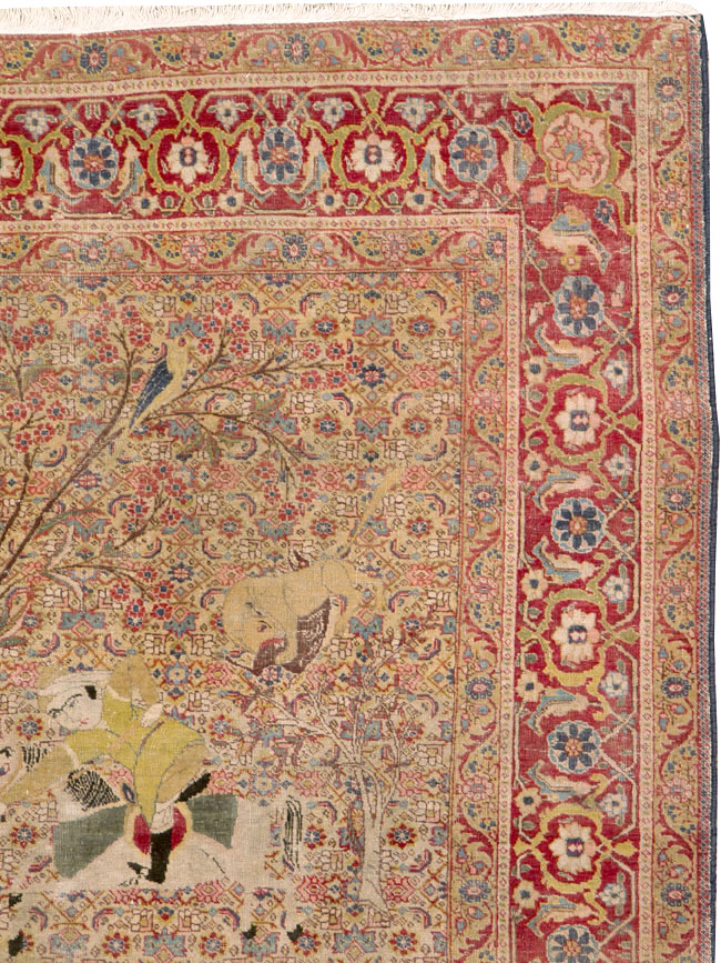 Antique Persian Tabriz Pictorial Rug, No.24381 - Gss