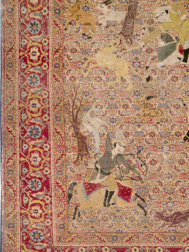 Antique Persian Tabriz Pictorial Rug, No.24381 - Gss