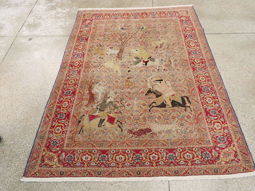Antique Persian Tabriz Pictorial Rug, No.24381 - Gss