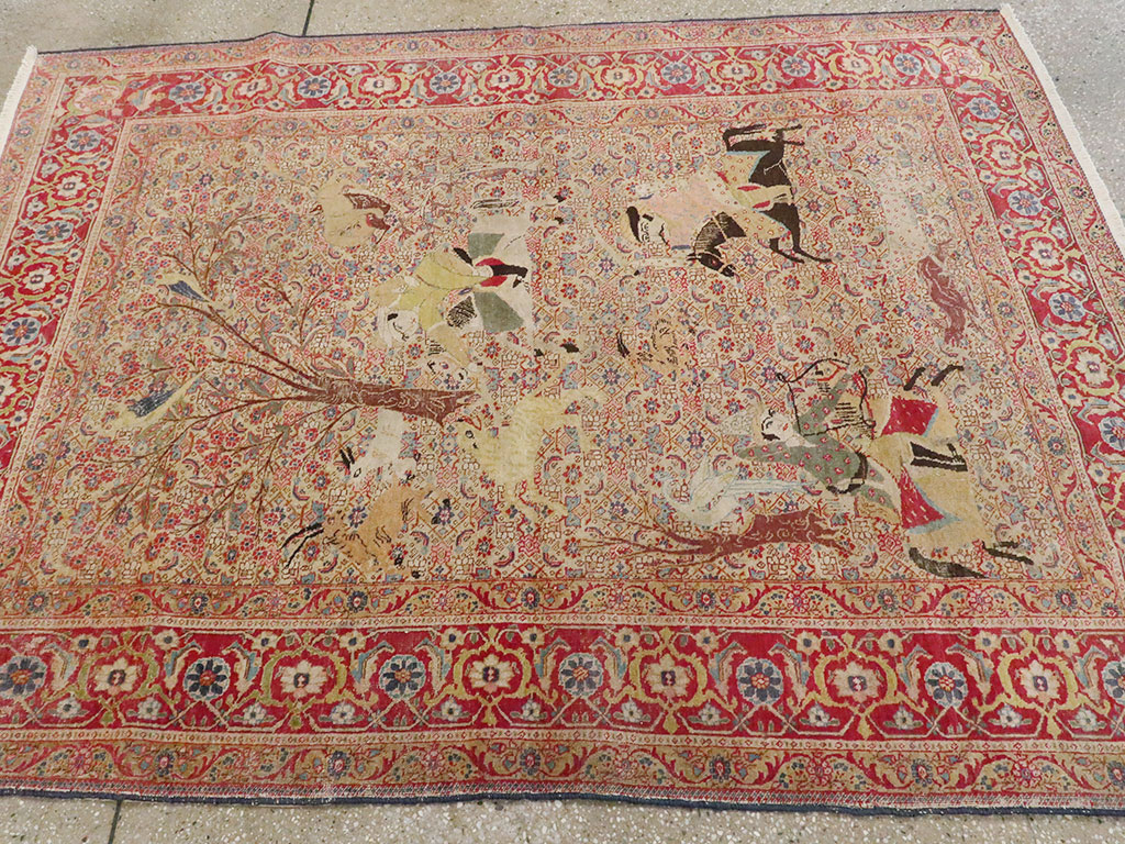 Antique Persian Tabriz Pictorial Rug, No.24381 - Gss