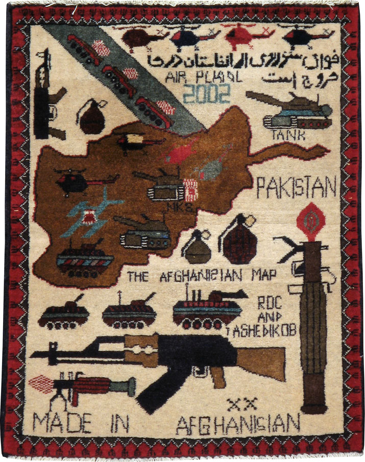Vintage Afghan Pictorial War Map Rug, No.24430 - Gss