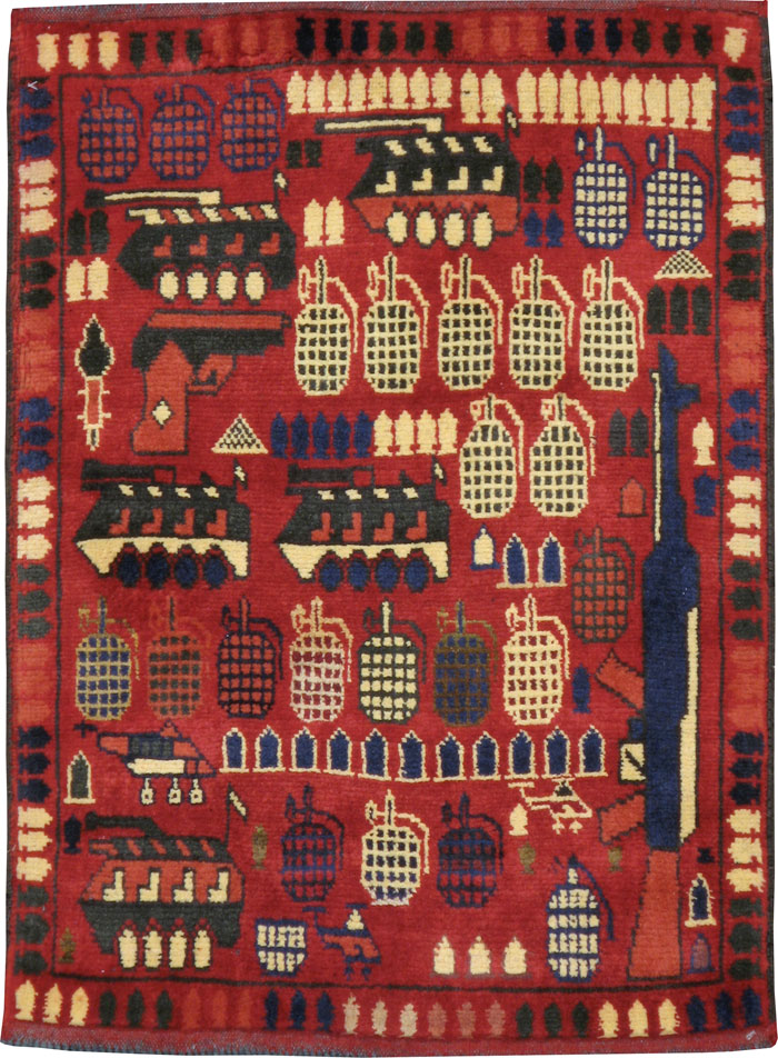 Vintage Afghan Pictorial War Rug, No.24431 - Gss