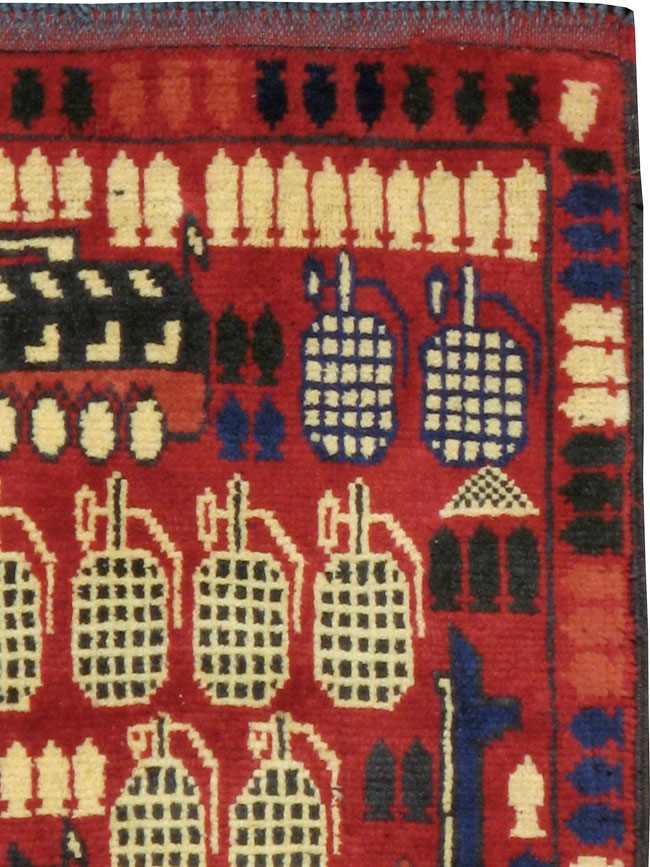 Vintage Afghan Pictorial War Rug, No.24431 - Gss