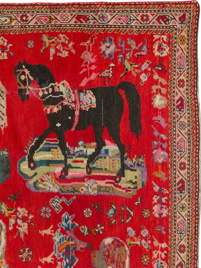 Vintage Caucasian Karabagh Pictorial Accent Rug, No.24487 - Gss