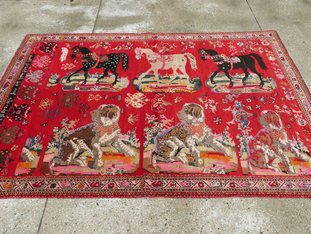 Vintage Caucasian Karabagh Pictorial Accent Rug, No.24487 - Gss