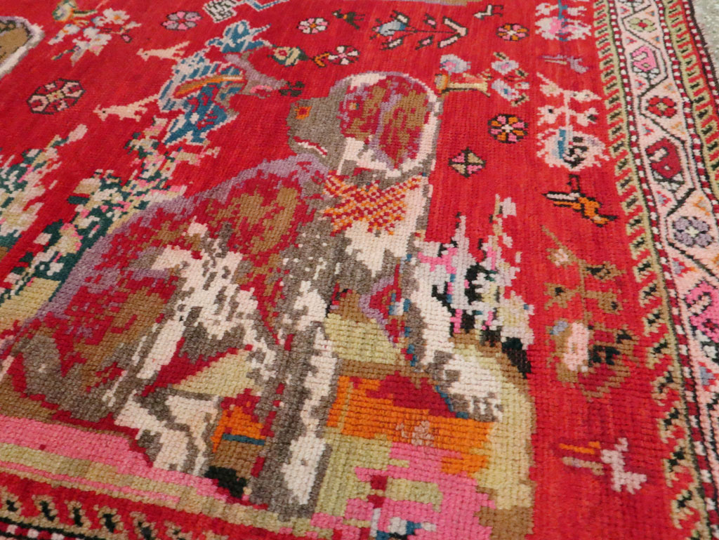 Vintage Caucasian Karabagh Pictorial Accent Rug, No.24487 - Gss