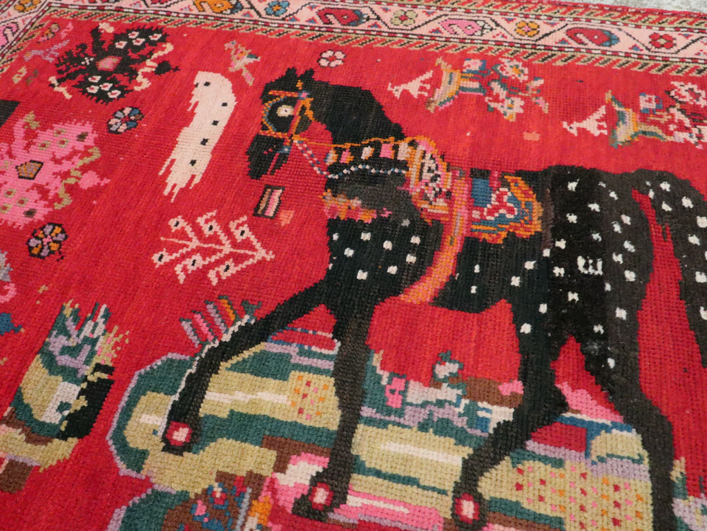 Vintage Caucasian Karabagh Pictorial Accent Rug, No.24487 - Gss