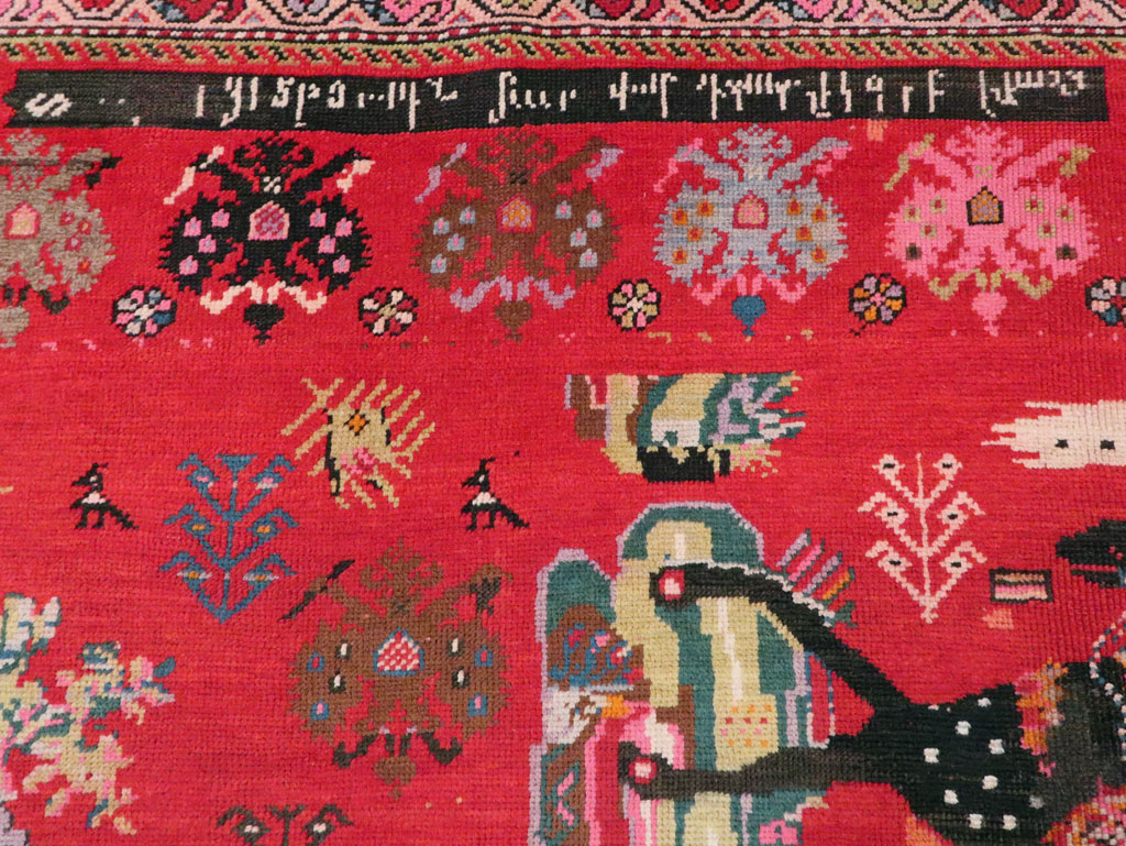 Vintage Caucasian Karabagh Pictorial Accent Rug, No.24487 - Gss