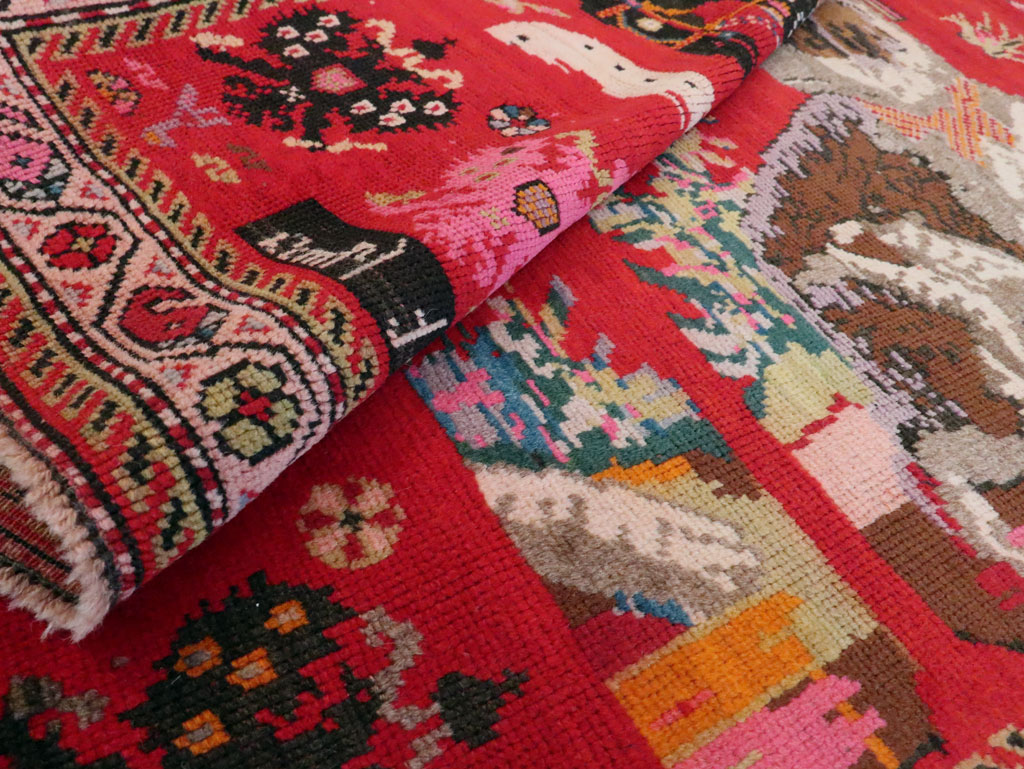 Vintage Caucasian Karabagh Pictorial Accent Rug, No.24487 - Gss