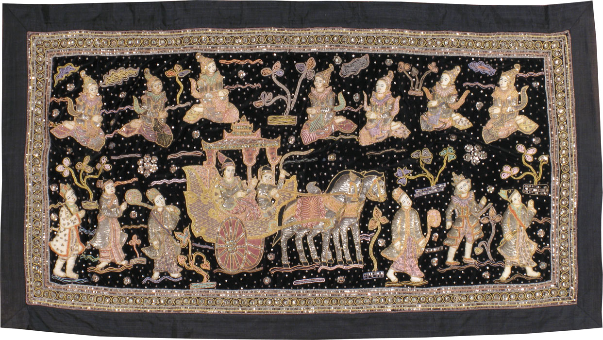 Burmese High Relief Richly Embroidered and Beaded Tapestry, No.24512 - Gss