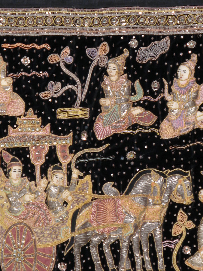 Burmese High Relief Richly Embroidered and Beaded Tapestry, No.24512 - Gss