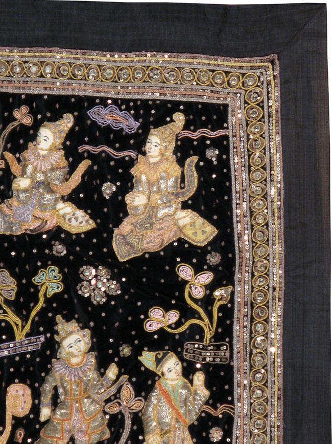 Burmese High Relief Richly Embroidered and Beaded Tapestry, No.24512 - Gss