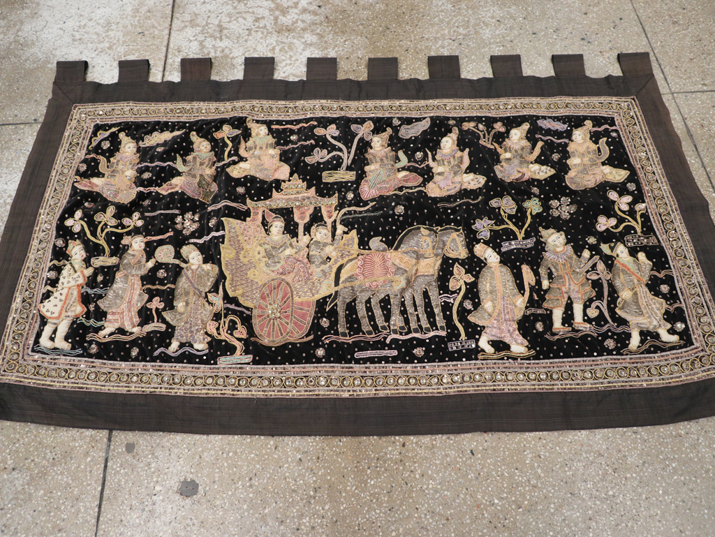 Burmese High Relief Richly Embroidered and Beaded Tapestry, No.24512 - Gss