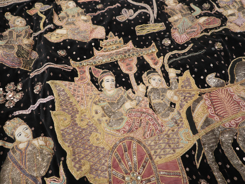 Burmese High Relief Richly Embroidered and Beaded Tapestry, No.24512 - Gss