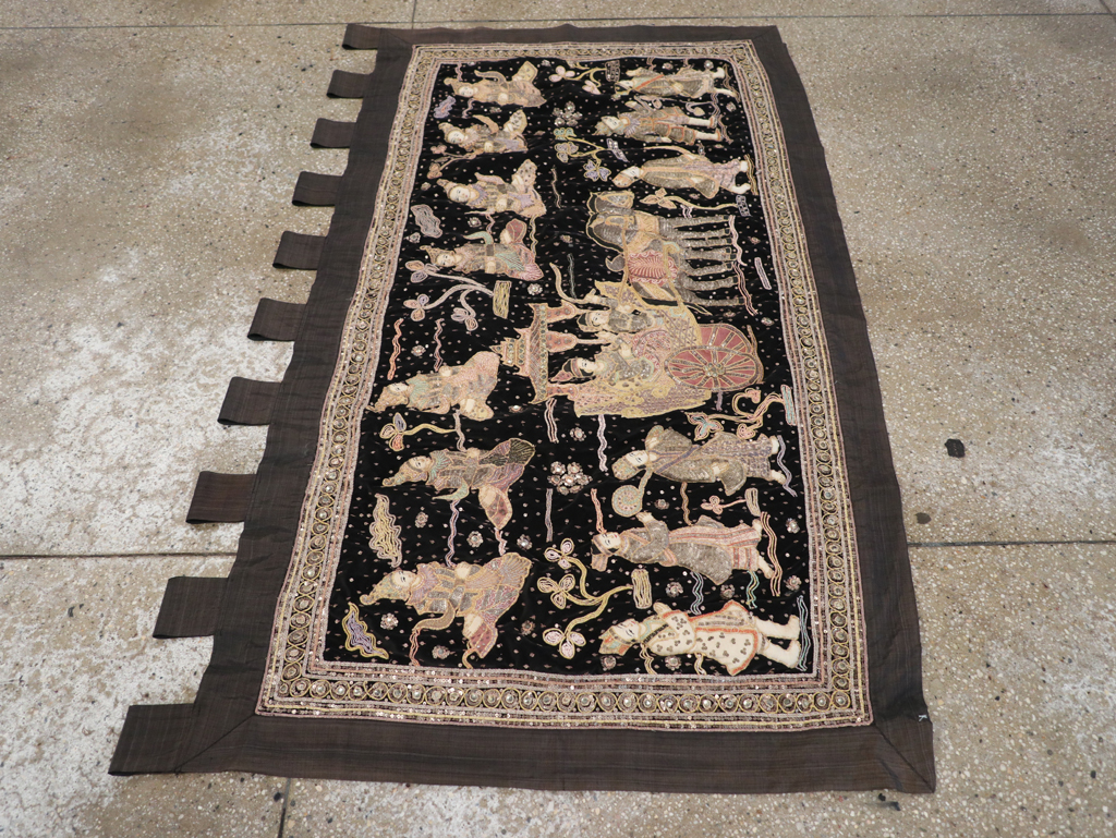 Burmese High Relief Richly Embroidered and Beaded Tapestry, No.24512 - Gss