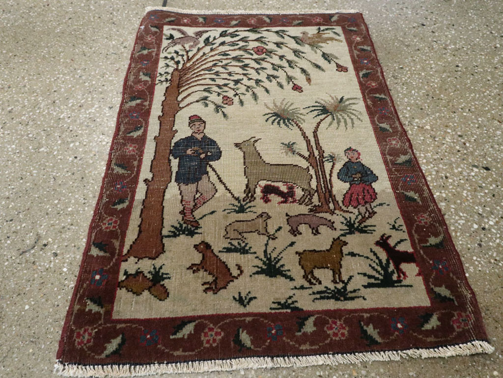 Vintage Persian Tabriz Pictorial Rug, No.24526 - Gss
