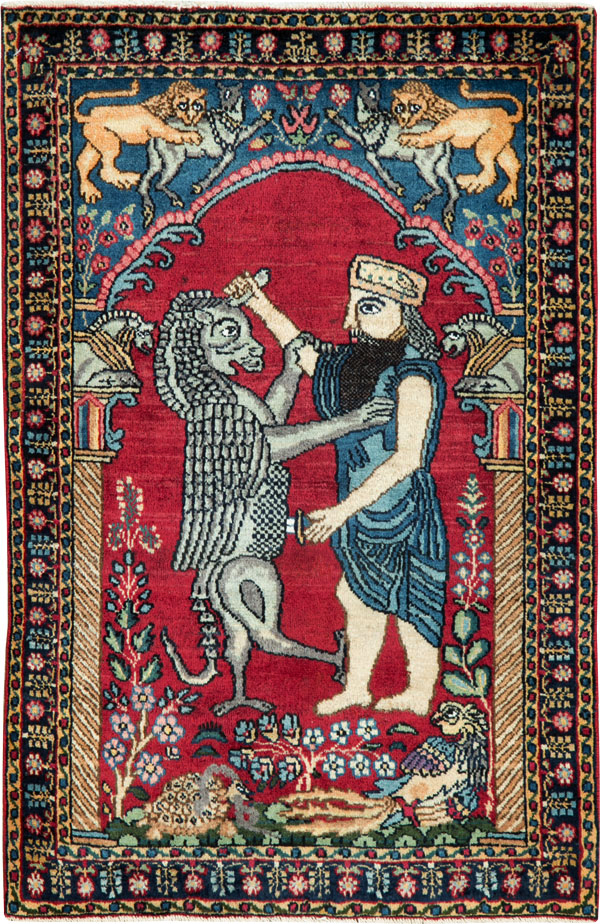 Antique Persian Lavar Kerman Pictorial Rug, No.24554 - Gss