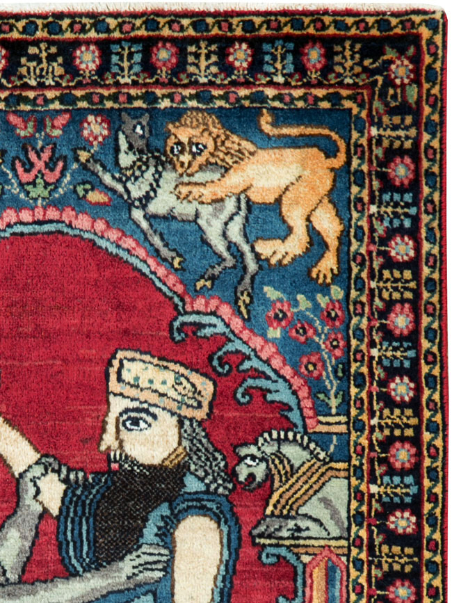 Antique Persian Lavar Kerman Pictorial Rug, No.24554 - Gss