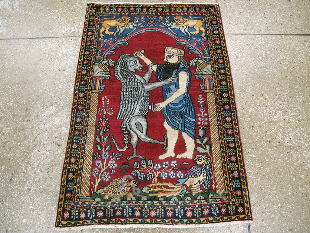 Antique Persian Lavar Kerman Pictorial Rug, No.24554 - Gss