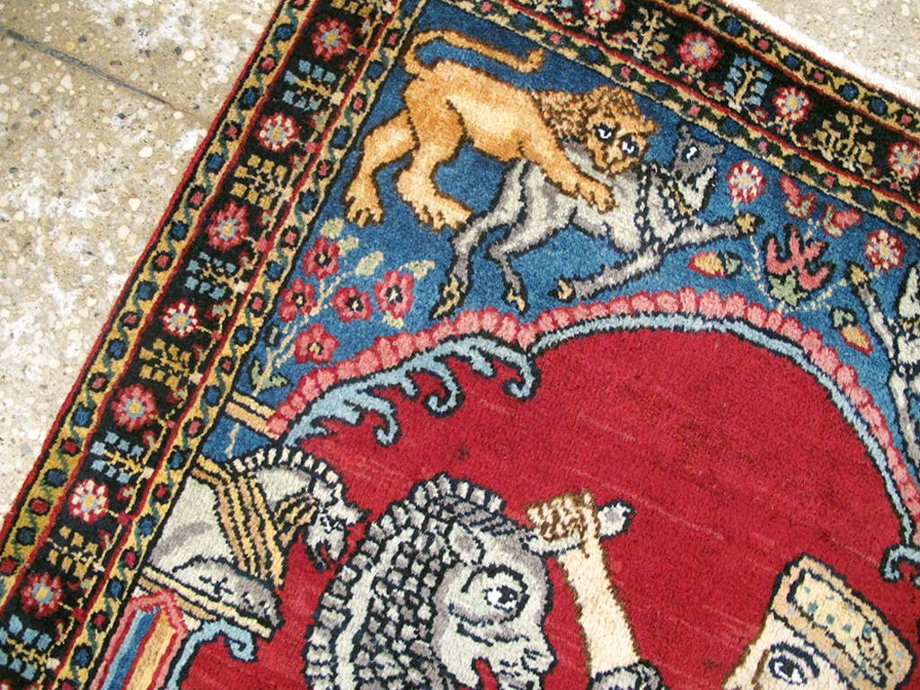 Antique Persian Lavar Kerman Pictorial Rug, No.24554 - Gss