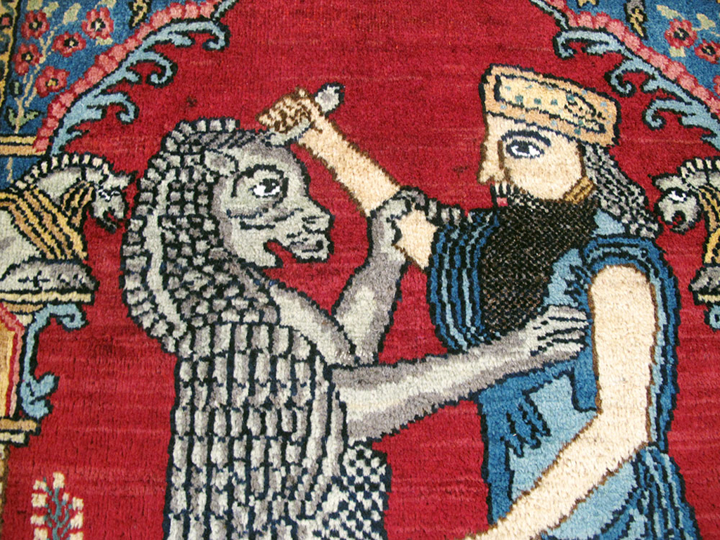 Antique Persian Lavar Kerman Pictorial Rug, No.24554 - Gss