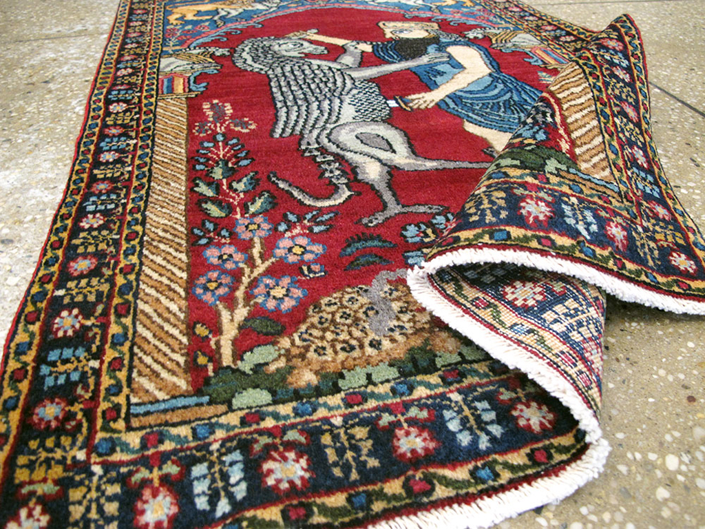Antique Persian Lavar Kerman Pictorial Rug, No.24554 - Gss