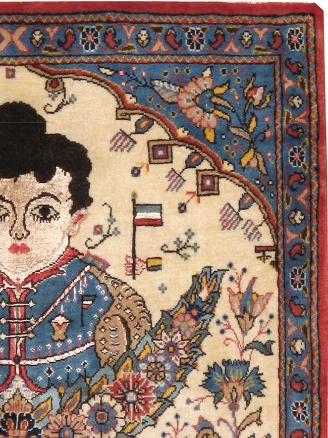 Vintage Persian Kashan Pictorial Rug, No.24614 - Gss