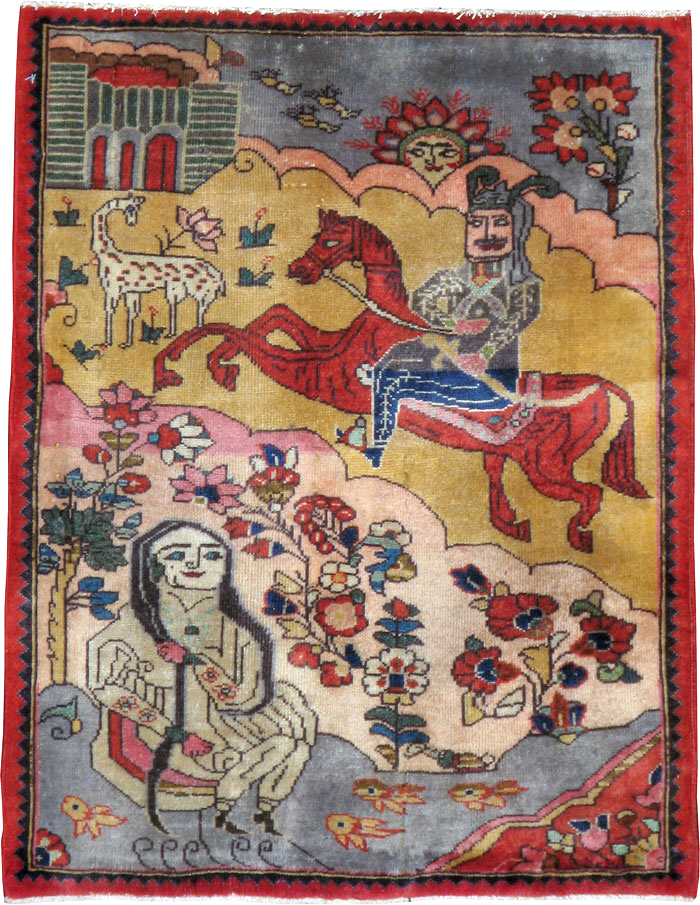 Vintage Persian Tabriz Pictorial Rug, No.24615 - Gss