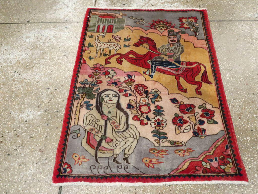 Vintage Persian Tabriz Pictorial Rug, No.24615 - Gss
