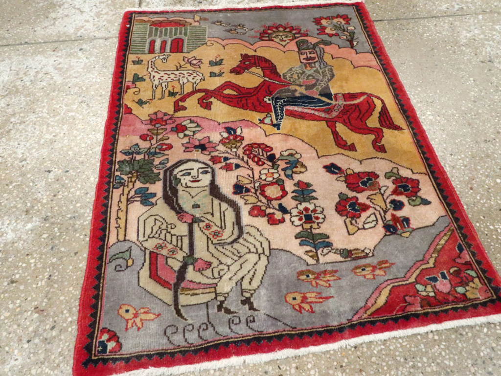 Vintage Persian Tabriz Pictorial Rug, No.24615 - Gss