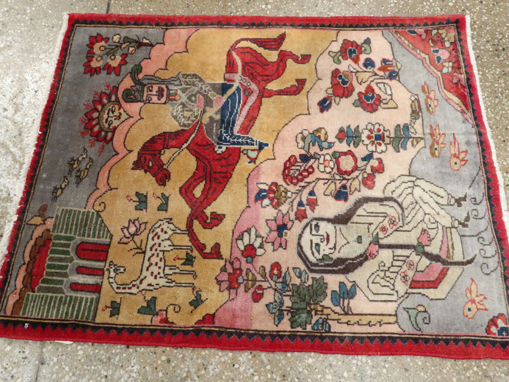 Vintage Persian Tabriz Pictorial Rug, No.24615 - Gss