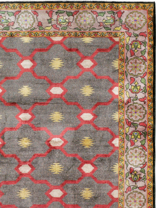 Vintage Indian Silk Agra Room Size Carpet, No.24652 - Gss