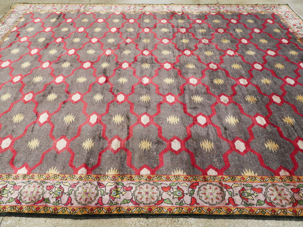 Vintage Indian Silk Agra Room Size Carpet, No.24652 - Gss
