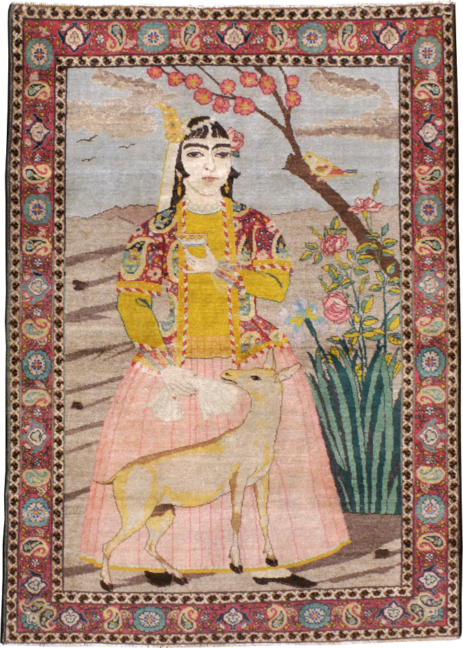 Vintage Persian Tabriz Pictorial Throw Rug, No.24666 - Gss