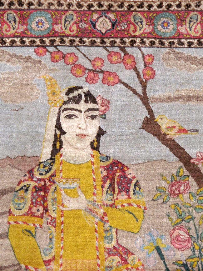 Vintage Persian Tabriz Pictorial Throw Rug, No.24666 - Gss