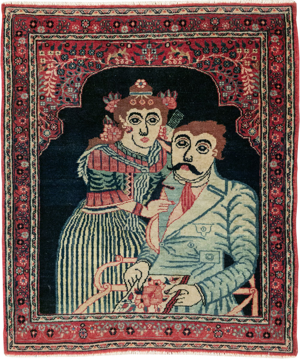 Antique Persian Mashad Pictorial Rug, No.24693 - Gss