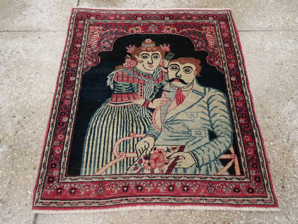 Antique Persian Mashad Pictorial Rug, No.24693 - Gss