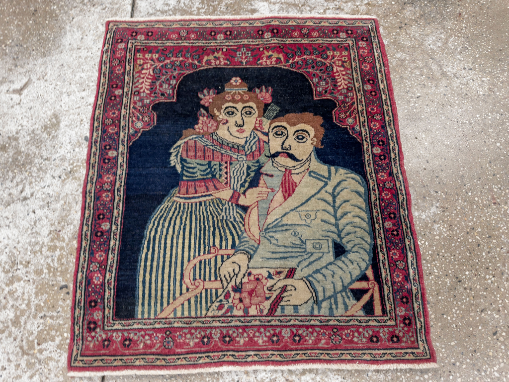 Antique Persian Mashad Pictorial Rug, No.24693 - Gss