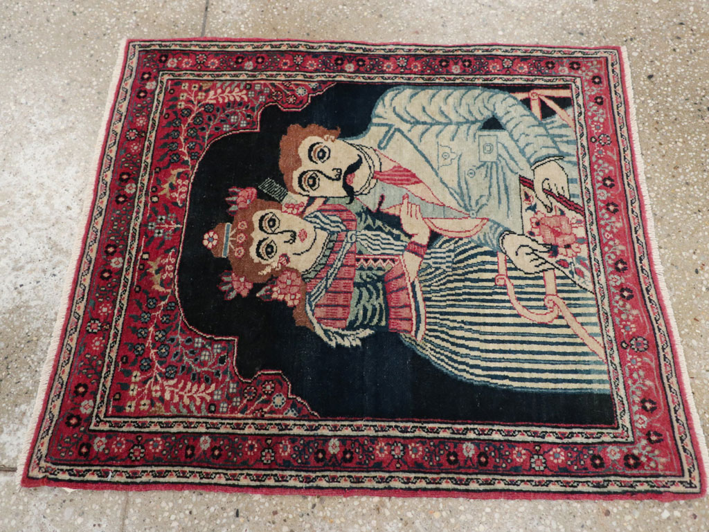 Antique Persian Mashad Pictorial Rug, No.24693 - Gss