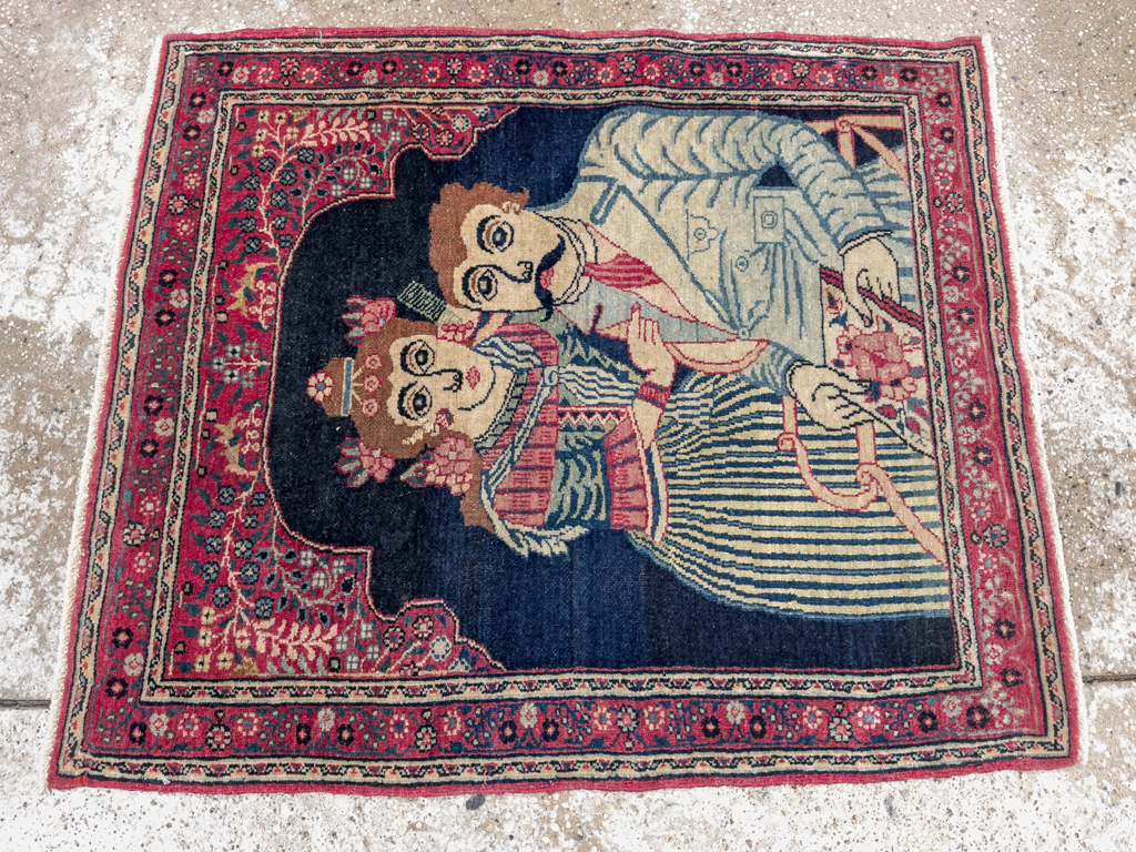 Antique Persian Mashad Pictorial Rug, No.24693 - Gss