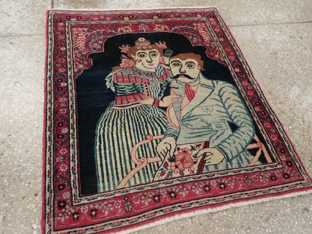 Antique Persian Mashad Pictorial Rug, No.24693 - Gss