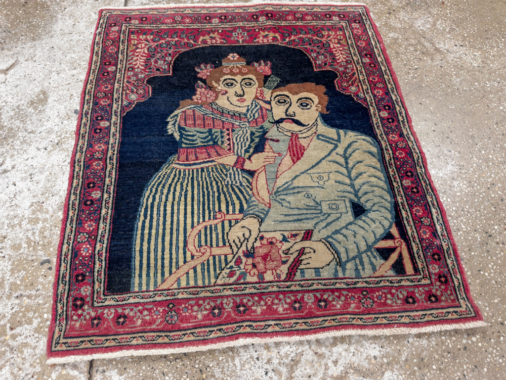 Antique Persian Mashad Pictorial Rug, No.24693 - Gss