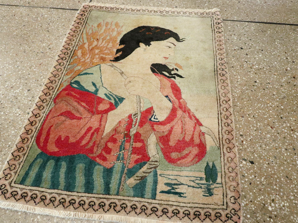 Vintage Persian Tabriz Pictorial Rug, No.24790 - Gss